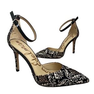 Sam Edelman Harlow Black and Cream Patterned Heels